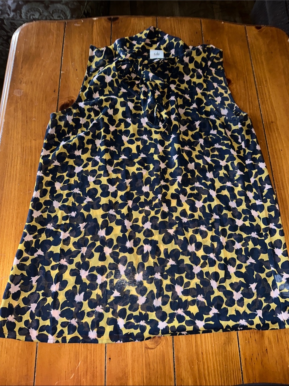 CAbi Yellow Navy and Blush Floral Sleeveless Tank